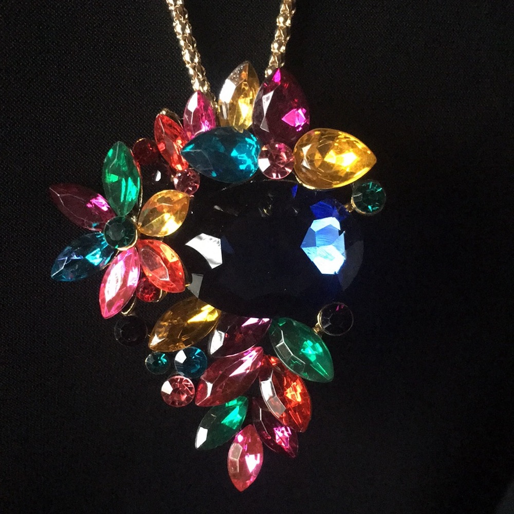 Multi-Color Crystal Flower Necklace - Picture 3 of 14